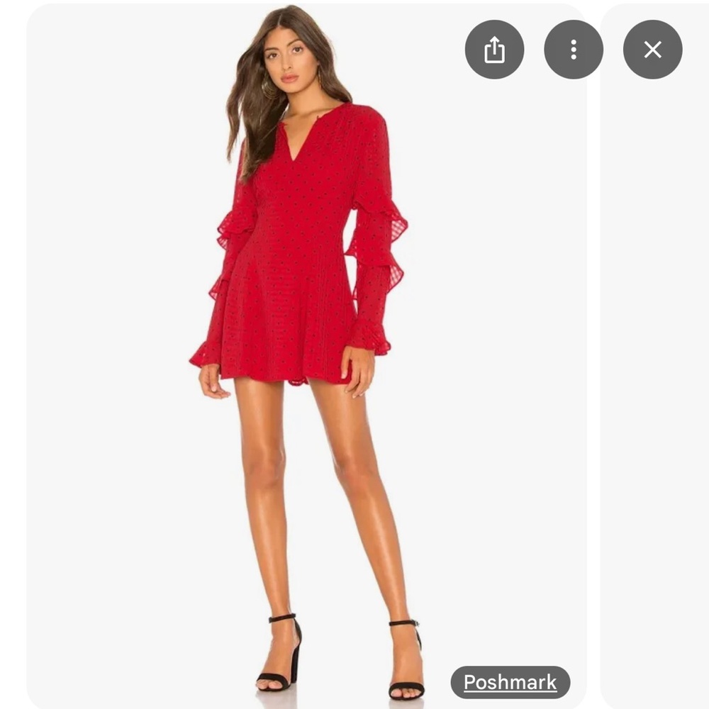 Tularosa Red Polka Dot mini Dress Flutter Sleeve size S